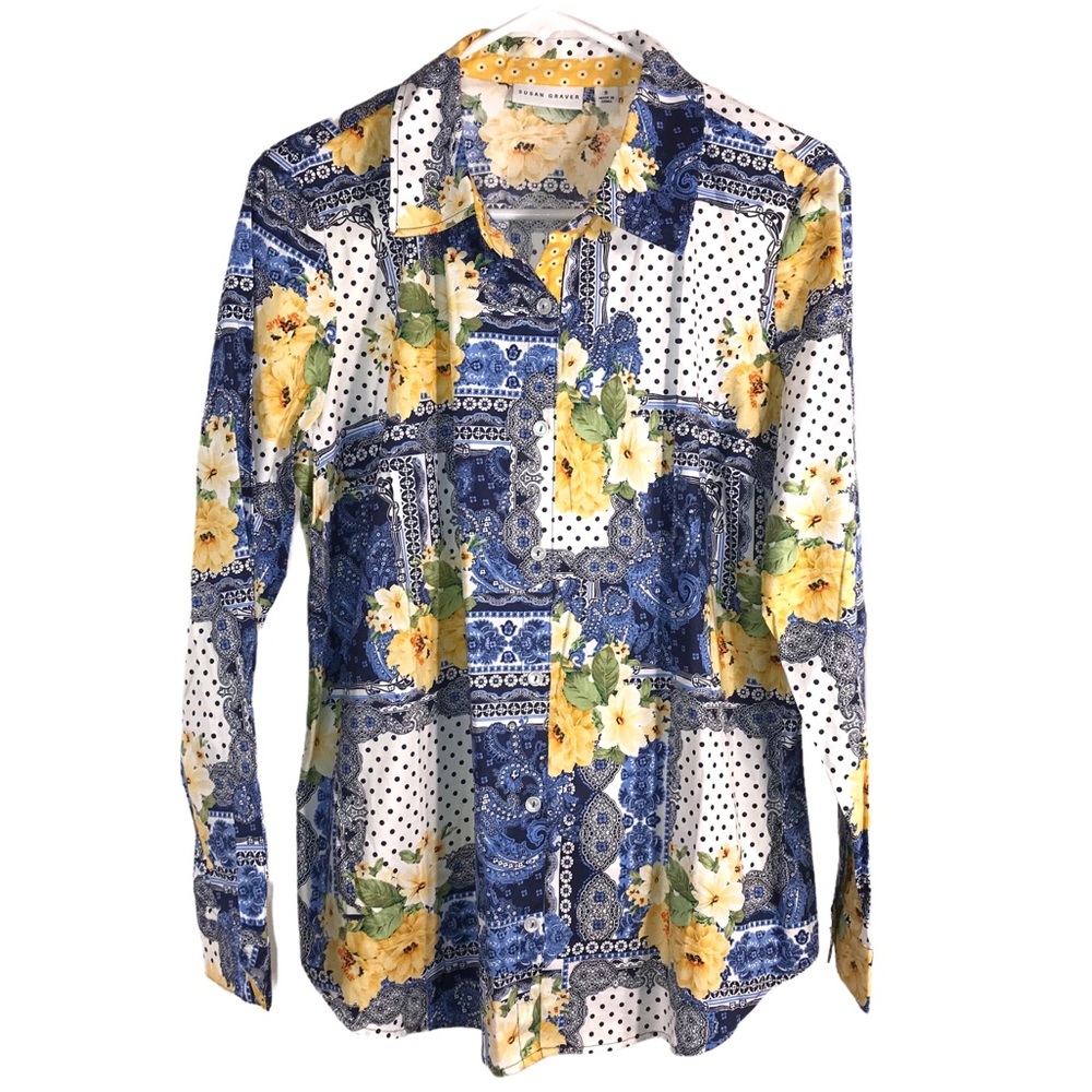 Boho Patchwork Mixed Print Cotton Blend Shirt